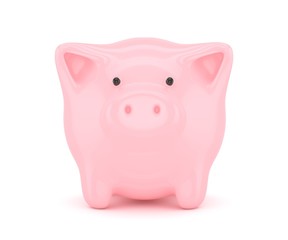Pink shiny piggybank on white background. Concept of investment, savings and more. 3D rendering.