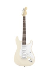 Fototapeta premium Isolated beige electric guitar on white background. Musical instrument for rock, blues, metal songs. 3D rendering.