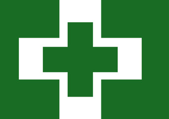 Vector of Japanese cultural flag of safety and health green cros