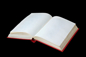 Open book isolated on a black background.