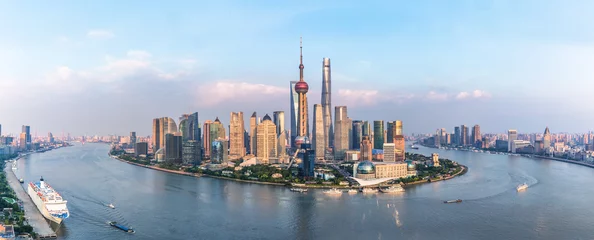 Schapenvacht deken met foto Shanghai Spectaculair uitzicht op de Bund, Shanghai, China.