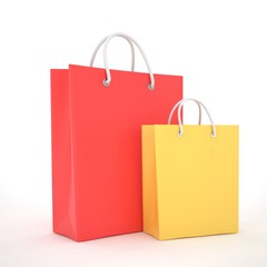 Paper Shopping Bags isolated on white background. 3d rendering.