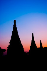Silhouetted pagoda at Wat Chai Watthanaram in Ayutthaya, Thailand