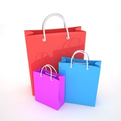 Paper Shopping Bags isolated on white background. 3d rendering.