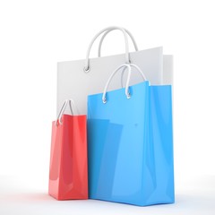 Paper Shopping Bags isolated on white background. 3d rendering.