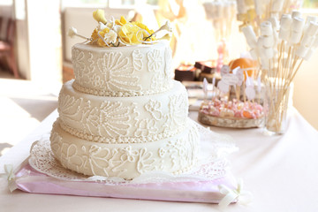 Obraz na płótnie Canvas Tasty wedding cake on the table