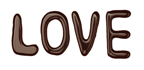 Word LOVE made of chocolate isolated on white