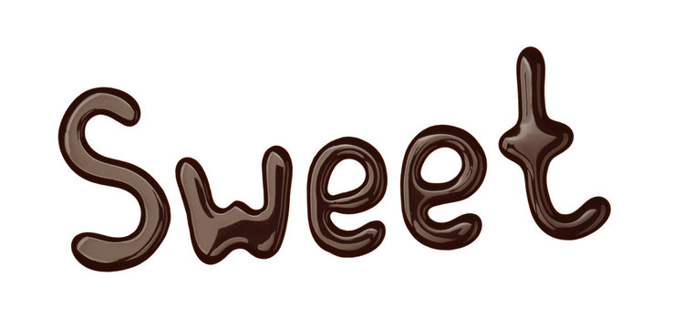 Word SWEET made of chocolate isolated on white