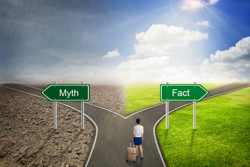 Businessman concept,  Myth or Fact road to the correct way.
