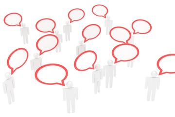 people with talk bubbles isolated over a white background. 3d rendering.