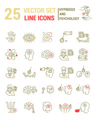 Set vector line icons in flat design with hypnosis and psychology elements for mobile concepts and web apps. Collection modern infographic logo and pictogram.
