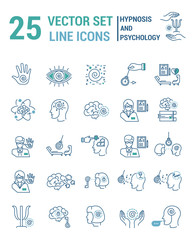 Set vector line icons in flat design with hypnosis and psychology elements for mobile concepts and web apps. Collection modern infographic logo and pictogram. - obrazy, fototapety, plakaty