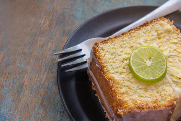 Lemon cake horizontal close up image.