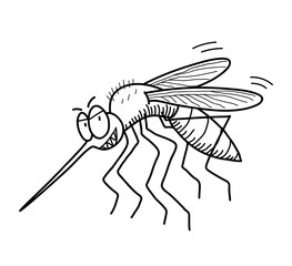 Mosquito Cartoon Doodle. A hand drawn vector cartoon illustration of a flying mosquito.