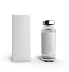empty medical ampoule with a box 3d illustration isolated on whi