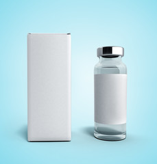 empty medical ampoule with a box 3d illustration on white blue g