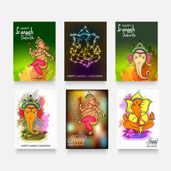 Ganesha chaturthi festival greeting card set.