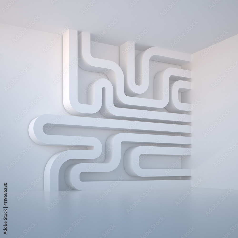 Poster 3d illustration. abstract white three-dimensional architectural composition, background. image and a