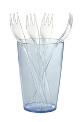 Plastic tableware on a white isolated background