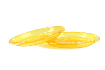Plastic tableware on a white isolated background