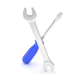 3D Illustration Wrench and screwdriver, service concept