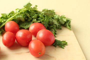 Cherry tomatoes, cilantro.