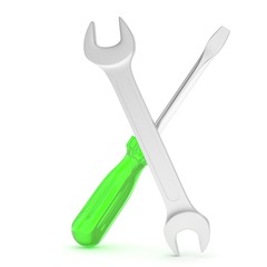 3D Illustration Wrench and screwdriver, service concept