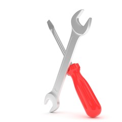 3D Illustration Wrench and screwdriver, service concept
