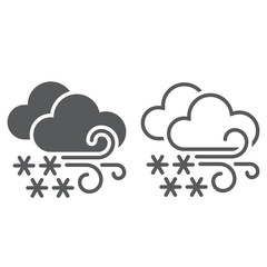 Blizzard weather line icon, outline and solid vector sign, linear and full pictogram isolated on white, logo illustration