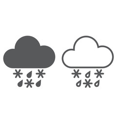 sleet weather line icon, outline and solid vector sign, linear and full pictogram isolated on white, logo illustration
