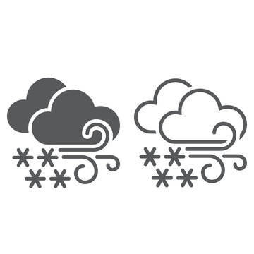 Blizzard Weather Line Icon, Outline And Solid Vector Sign, Linear And Full Pictogram Isolated On White, Logo Illustration