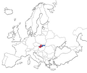 The national Slovakia flag in the map of Europe isolated on white background.