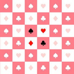 Card Suits Pink White Chess Board Background Vector Illustration