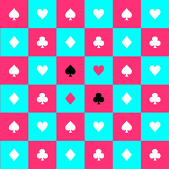 Card Suits Blue Sky Pink White Chess Board Background Vector Illustration