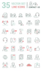Set vector line icons in flat design with support center element