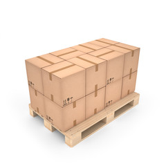 Cardboard boxes on wooden pallet (3d illustration)