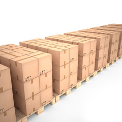 Cardboard boxes on wooden pallets (3d illustration)