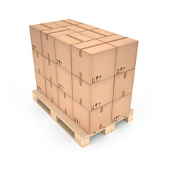 Cardboard boxes on wooden pallet (3d illustration)