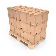 Cardboard boxes on wooden pallet (3d illustration)