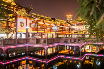 Shanghai town god's temple at night