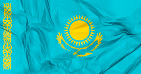 The national Kazakhstan waving flag in 3d background.