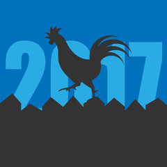 Fototapeta na wymiar 2017 Chinese New Year concept - rooster silhouette on the fence