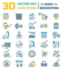 Vector set of icons on a theme of honey and beekeeping
