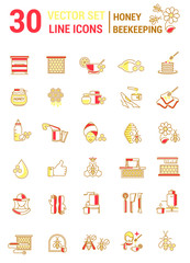 Vector set of icons on a theme of honey and beekeeping