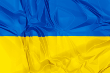 The national Ukraine waving flag in 3d background.