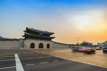 Gwanghwamun Gate when sunrise, Seoul, South Korea