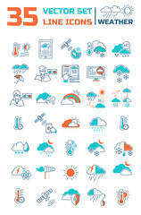 Set vector line icons weather in flat design.