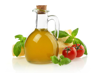 Oil, tomatoes, basil and parmesan