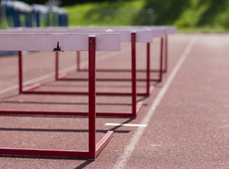 Training hurdles in the track. Image taken in the summer time 