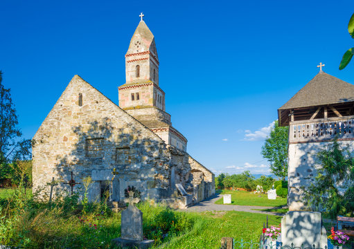 Densus Christian Church (Saint Nicholas' Church), Dacian and Roman temple, in  Densus village, Hunedoara,  Hateg, Romania.